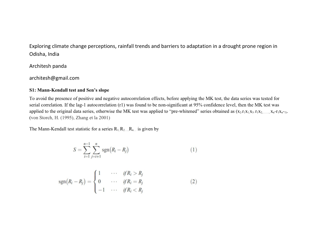 S1: Mann-Kendall Test and Sen S Slope