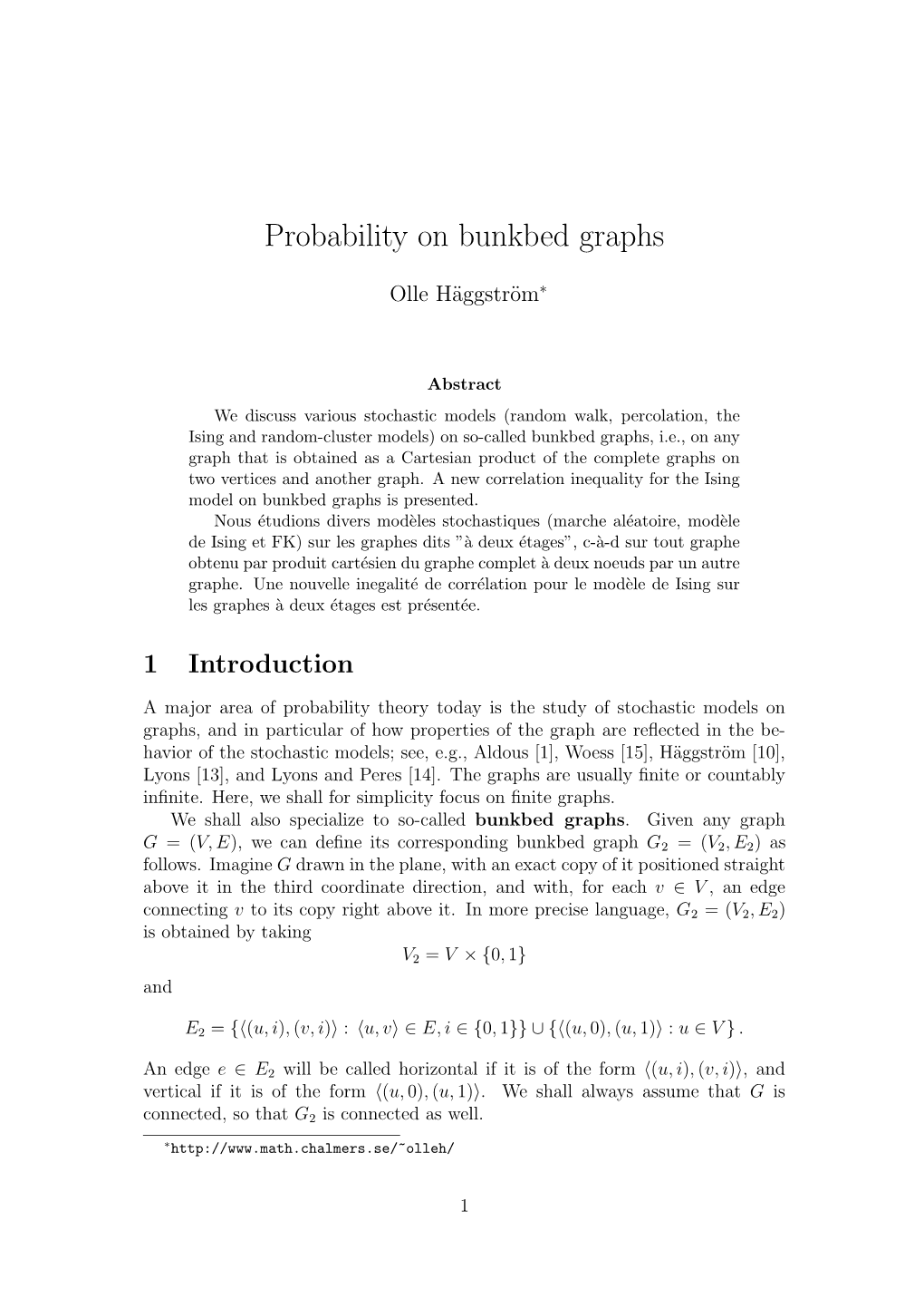 Probability on Bunkbed Graphs