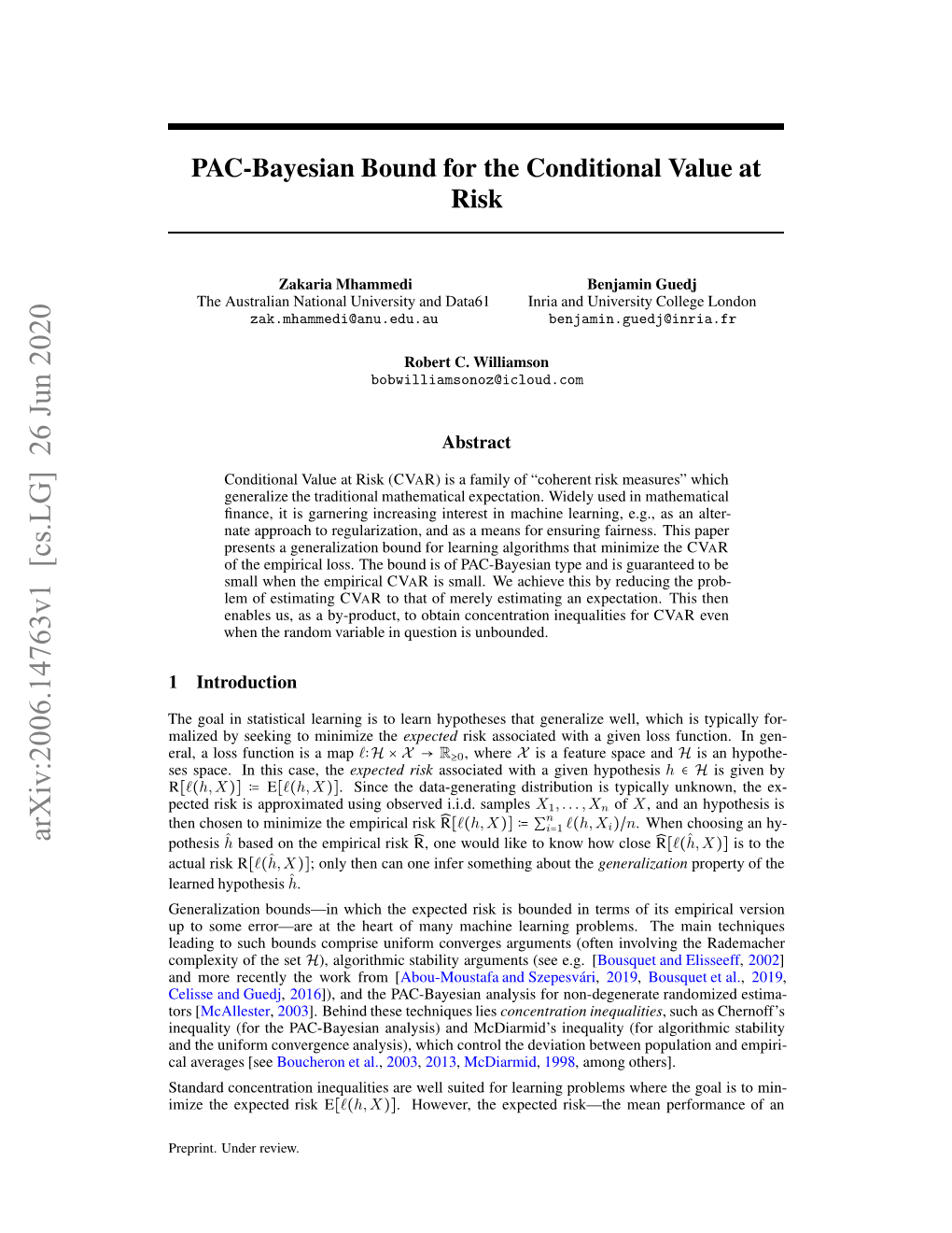 PAC-Bayesian Bound for the Conditional Value at Risk