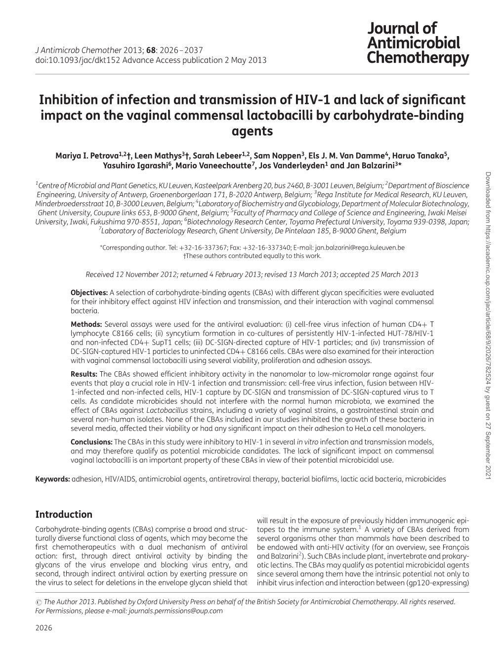 Inhibition of Infection and Transmission of HIV-1 and Lack of Significant