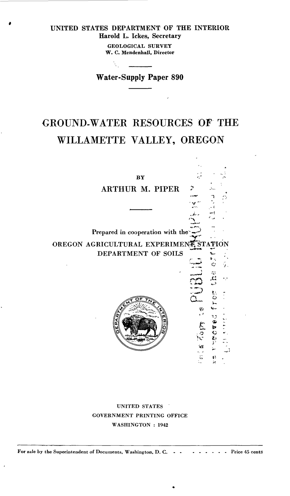 Ground-Water Resources of the Willamette Valley, Oregon