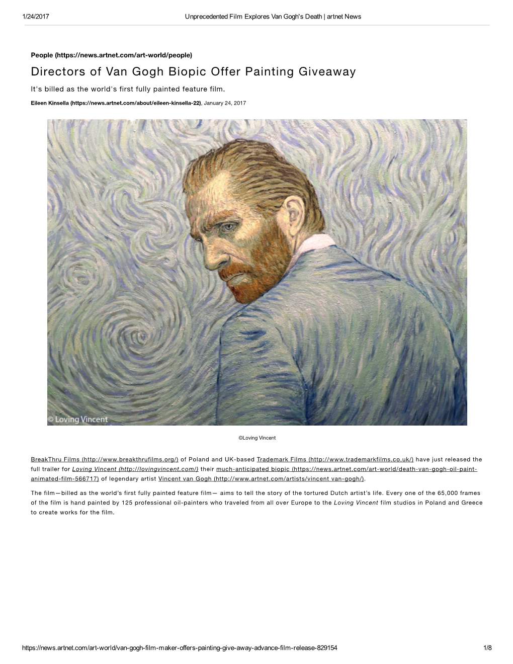 Directors of Van Gogh Biopic Offer Painting Giveaway
