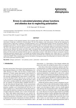 Errors in Calculated Planetary Phase Functions and Albedos Due to Neglecting Polarization