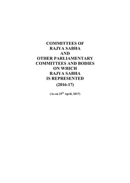 Committees of Rajya Sabha and Other Parliamentary Committees and Bodies on Which Rajya Sabha Is Represented