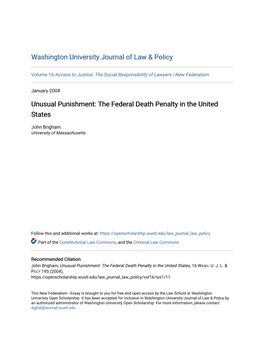 Unusual Punishment: the Federal Death Penalty in the United States