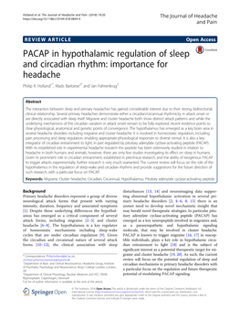 PACAP in Hypothalamic Regulation of Sleep and Circadian Rhythm: Importance for Headache Philip R