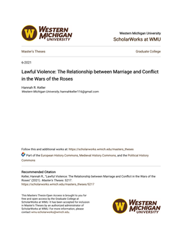 Lawful Violence: the Relationship Between Marriage and Conflict in the Wars of the Roses