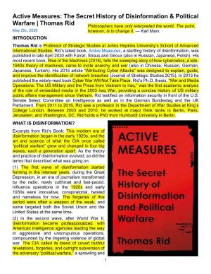 Active Measures: the Secret History of Disinformation & Political