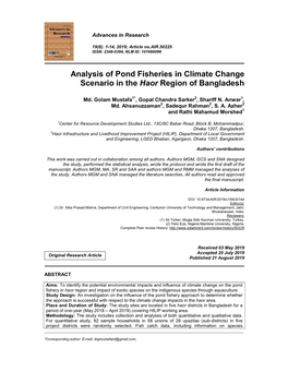 Analysis of Pond Fisheries in Climate Change Scenario in the Haor Region of Bangladesh