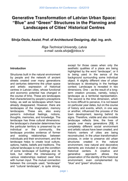 Generative Transformation of Latvian Urban Space: “Blue” and “Green” Structures in the Planning and Landscapes of Cities’ Historical Centres