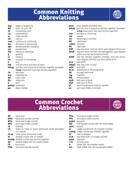 Common Knitting Abbreviations Common Crochet Abbreviations