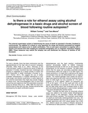 Is There a Role for Ethanol Assay Using Alcohol Dehydrogenase in a Basic Drugs and Alcohol Screen of Blood Following Routine Autopsies?