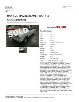 1964 AMC RAMBLER AMERICAN 440 | Columbus, Ohio | Arena Motor