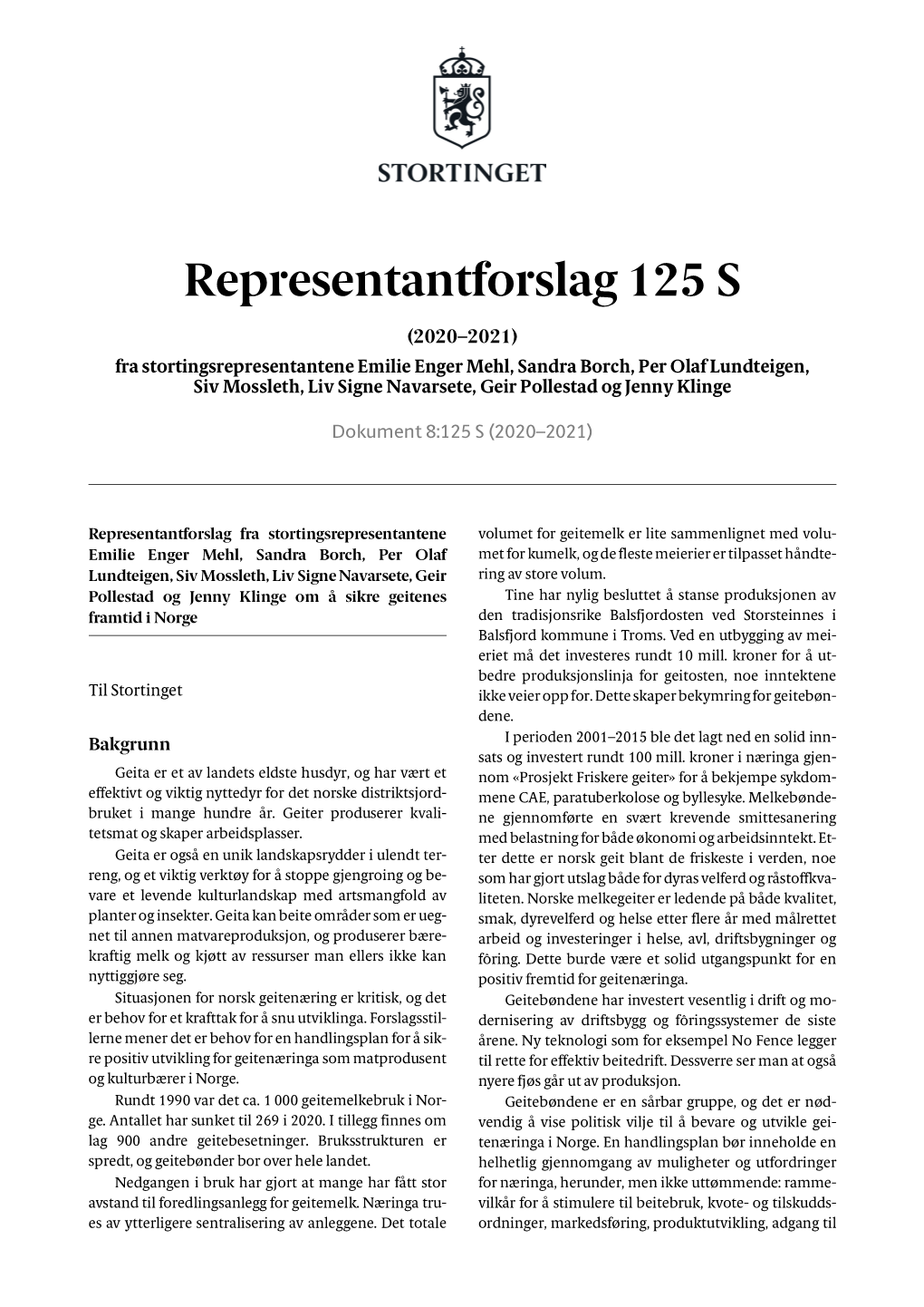 Representantforslag 125 S