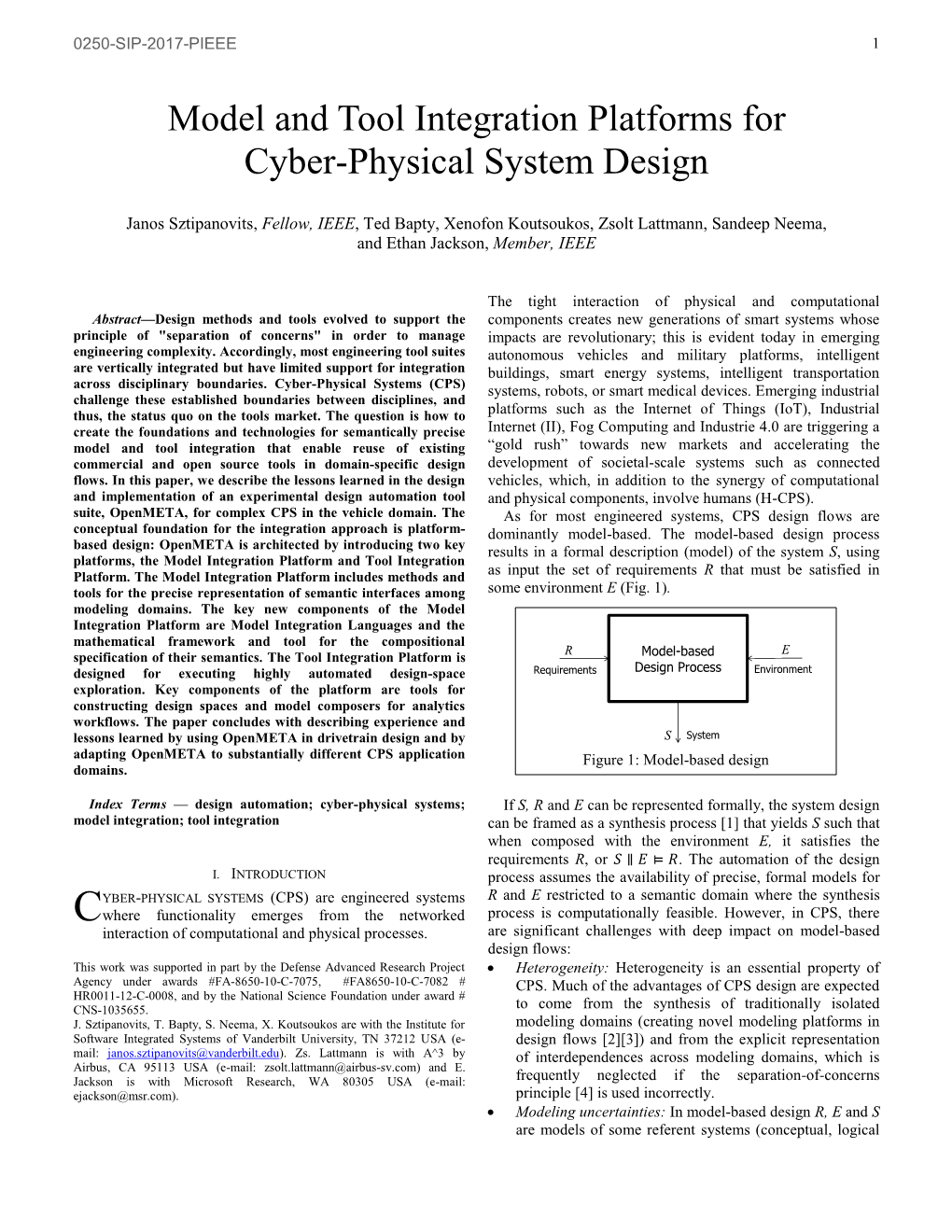 Model and Tool Integration Platforms for Cyber-Physical System Design