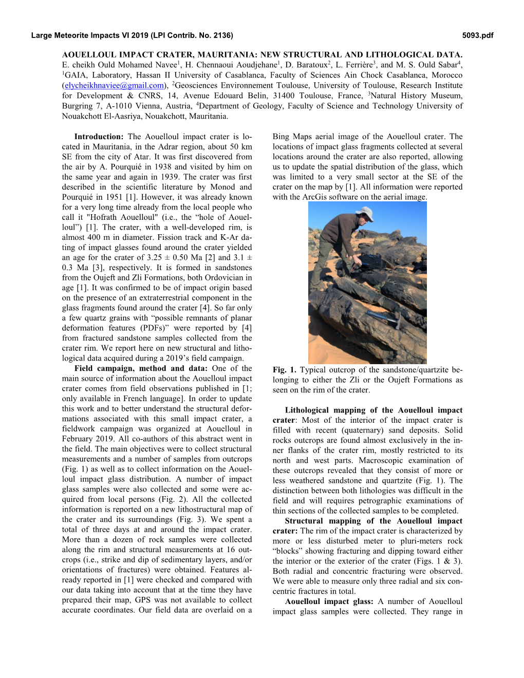 Aouelloul Impact Crater, Mauritania: New Structural and Lithological Data