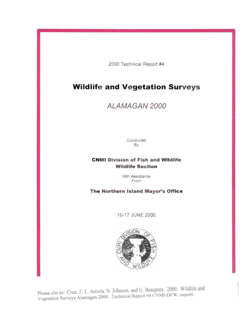 Wil Life and Vegetation Surveys ALAMAGAN 2000