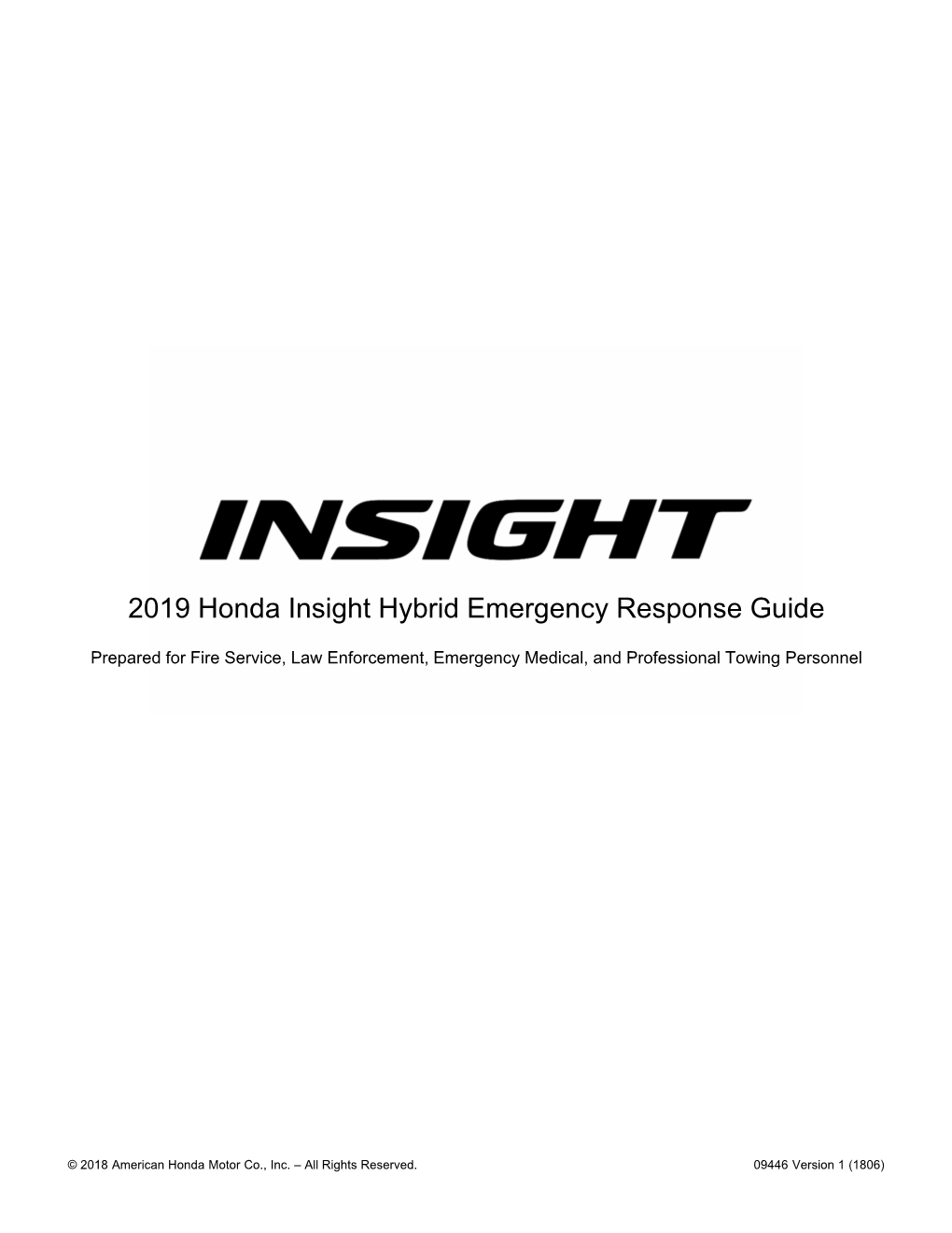 2019 Honda Insight Hybrid Emergency Response Guide