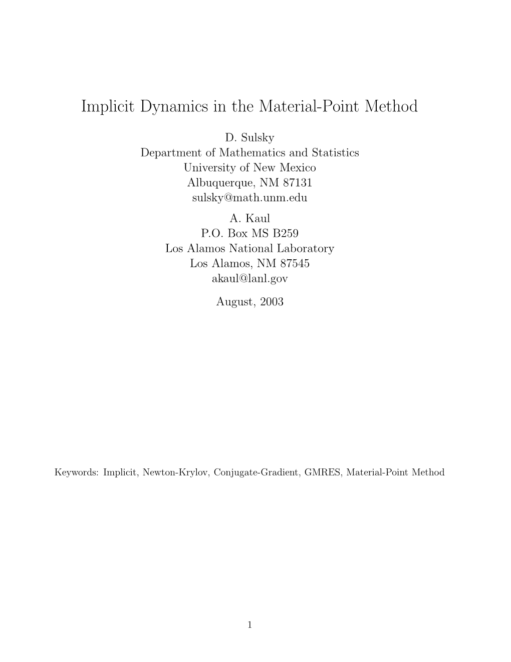 Implicit Dynamics in the Material-Point Method