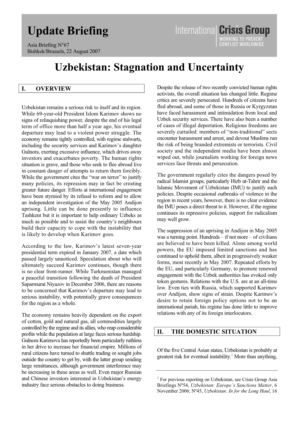 Uzbekistan: Stagnation and Uncertainty