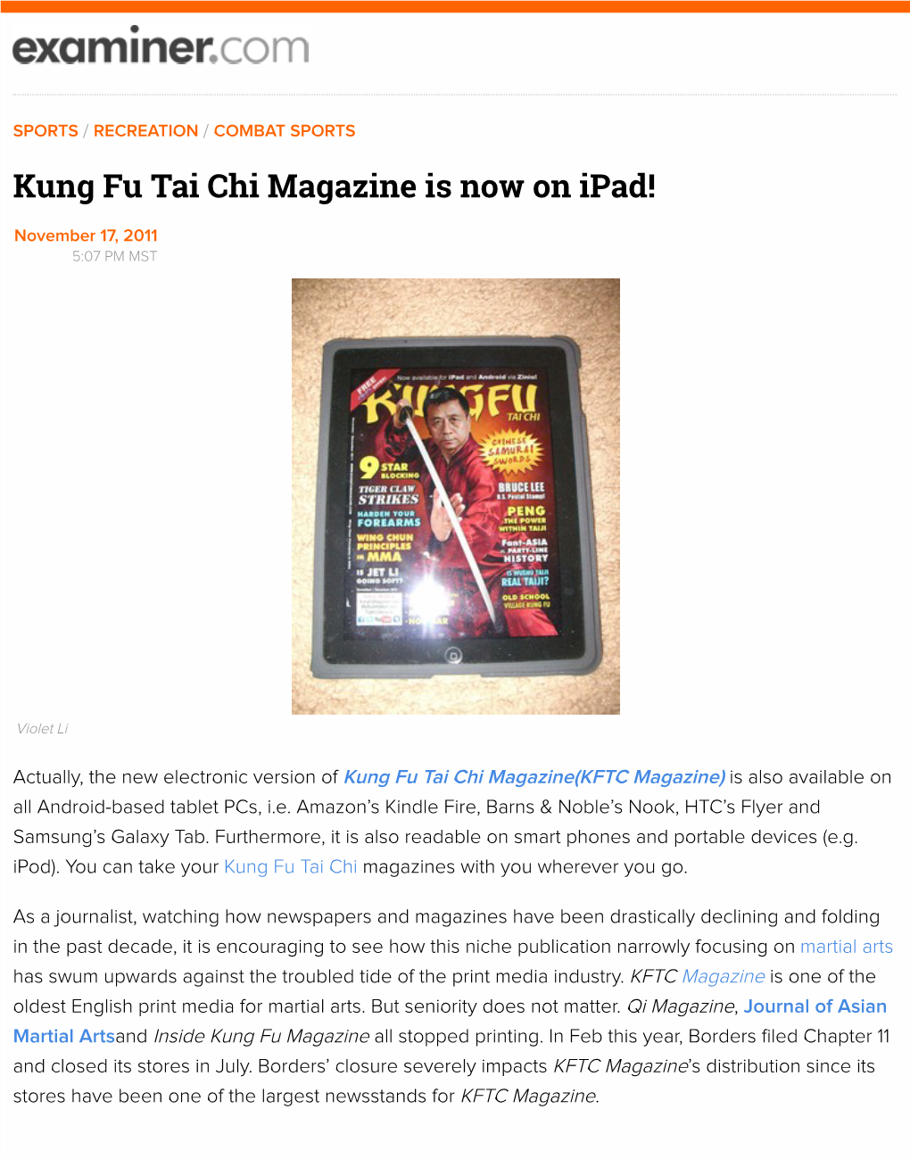 Kung Fu Tai Chi Magazine Is Now on Ipad! | Examiner.Com