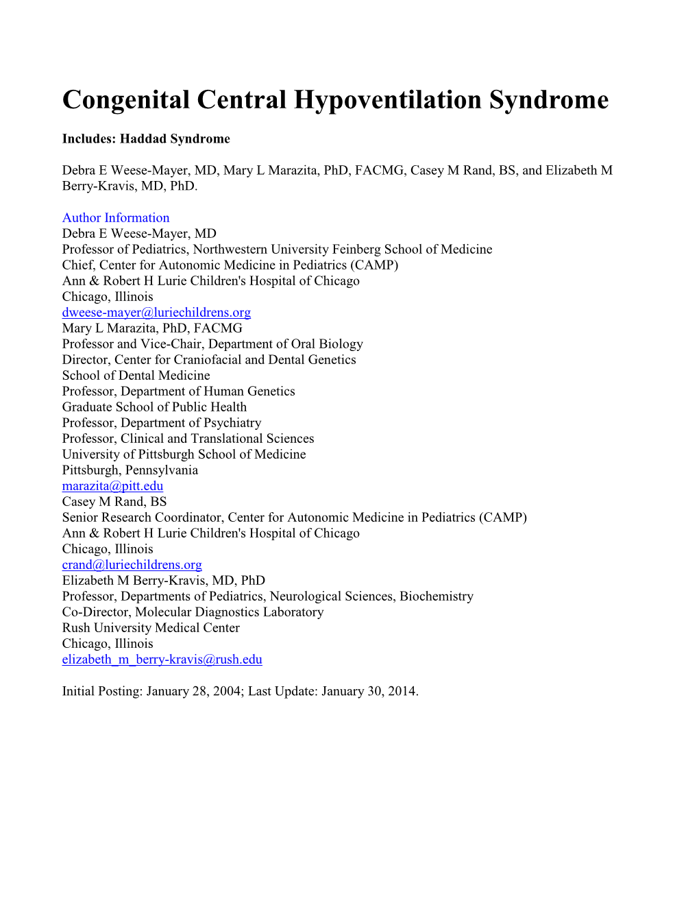 Congenital Central Hypoventilation Syndrome