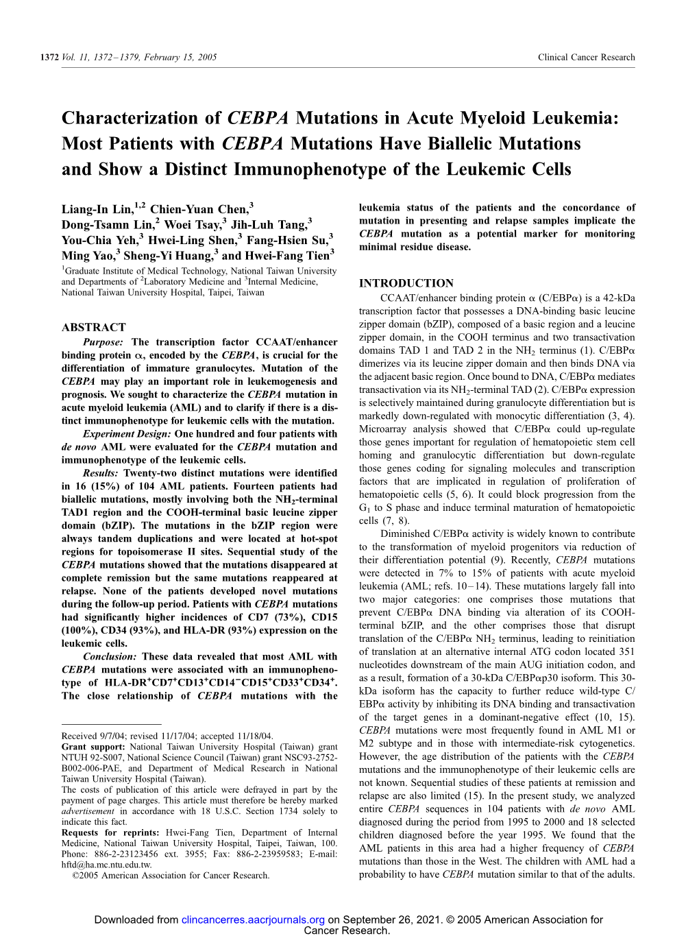 Characterization of CEBPA Mutations in Acute Myeloid Leukemia