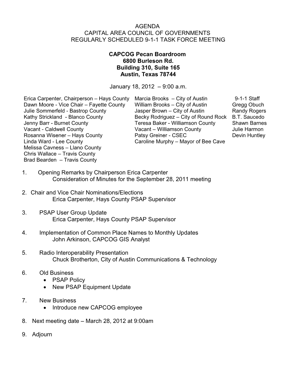 9-1-1- Task Force Agenda