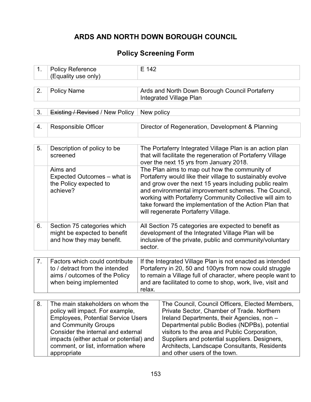 E142 Portaferry Integrated Village Plan