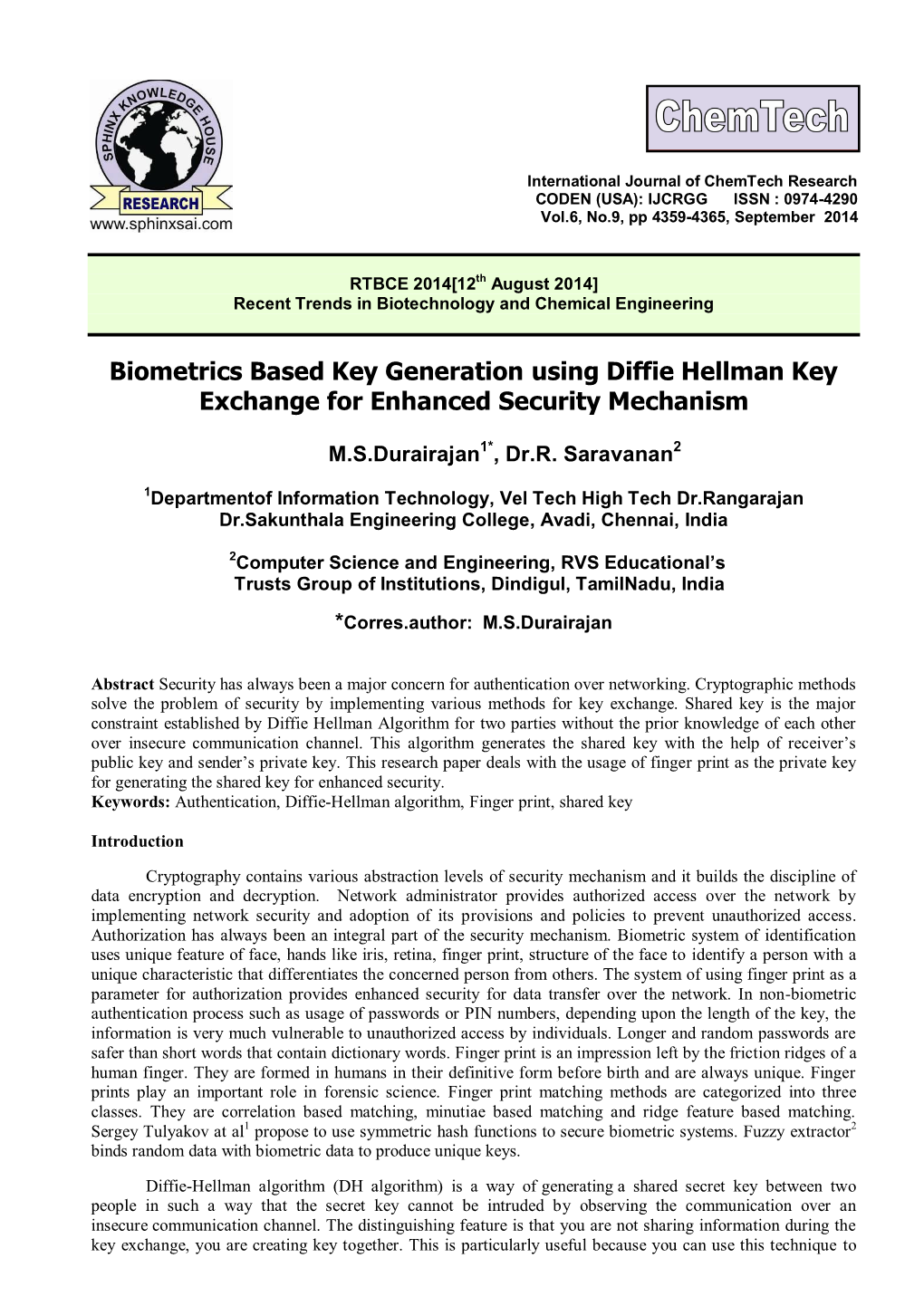 Biometrics Based Key Generation Using Diffie Hellman Key Exchange for Enhanced Security Mechanism