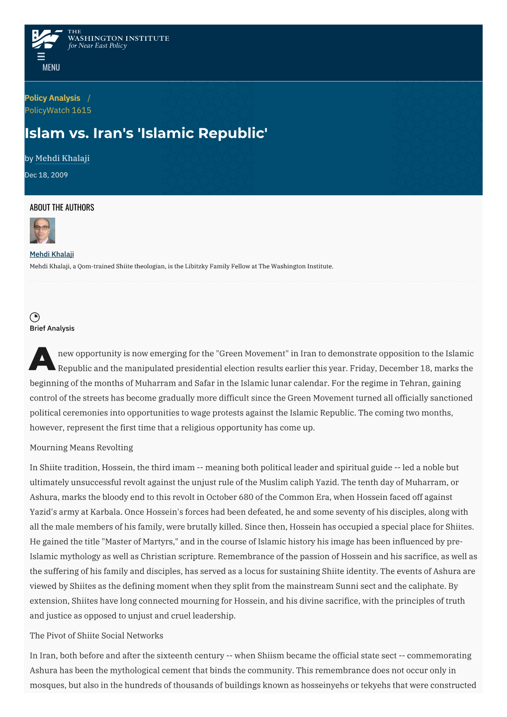 Islam Vs. Iran's 'Islamic Republic' | the Washington Institute