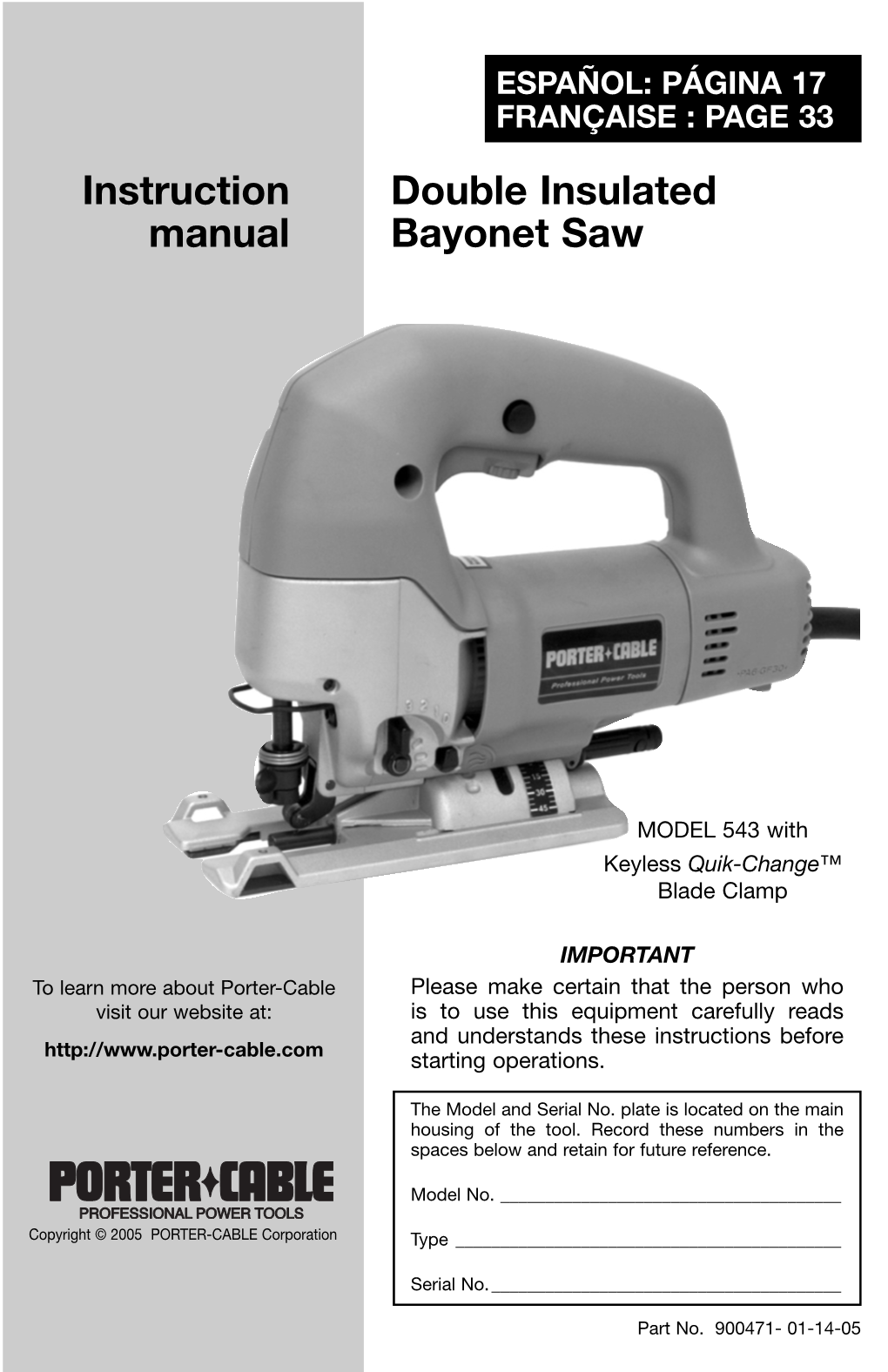 PAGE 33 Instruction Double Insulated Manual Bayonet Saw