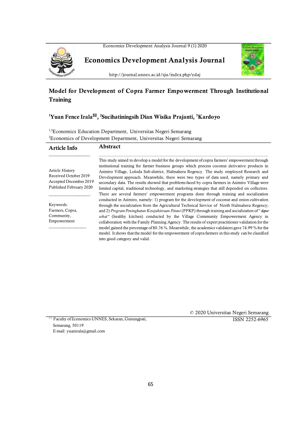 Economics Development Analysis Journal 9 (1) 2020