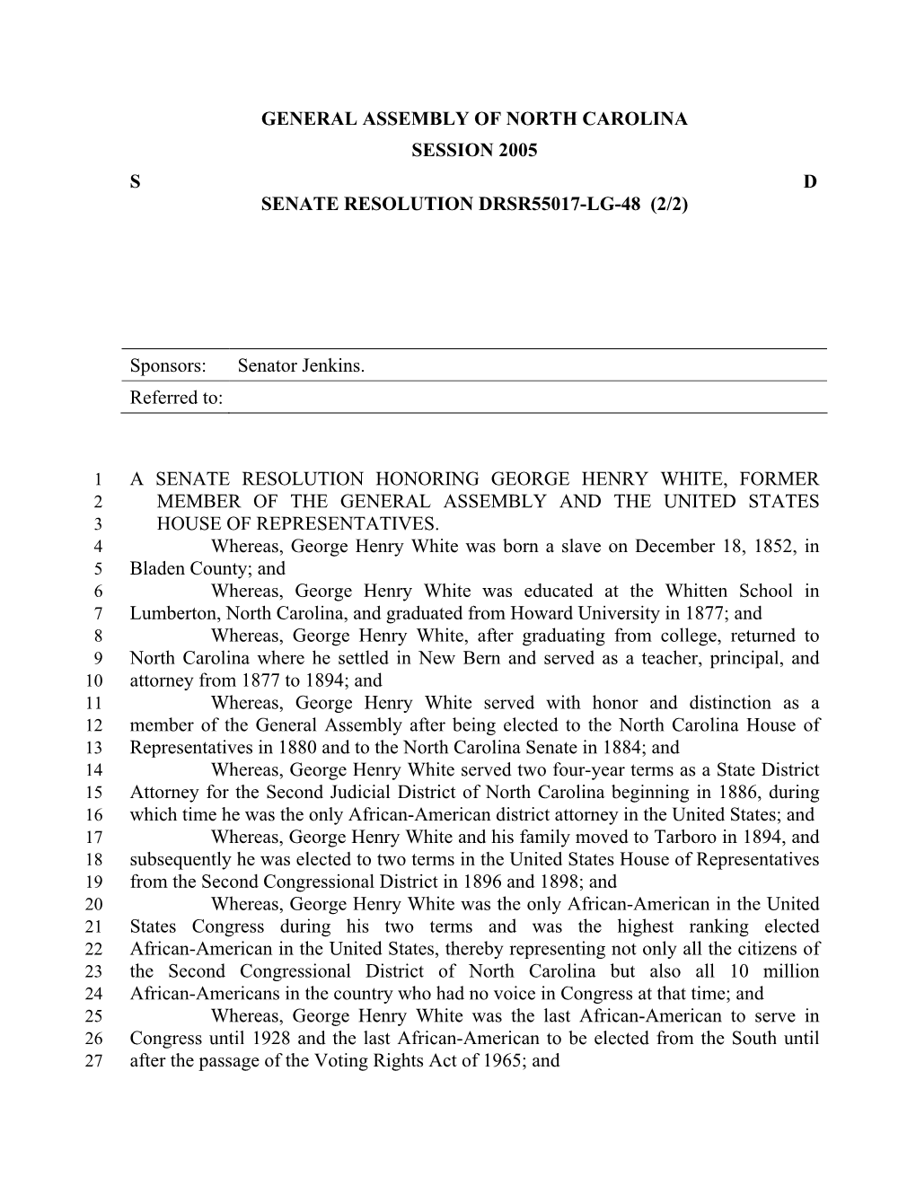 General Assembly of North Carolina Session 2005 S D Senate Resolution Drsr55017-Lg-48 (2/2)