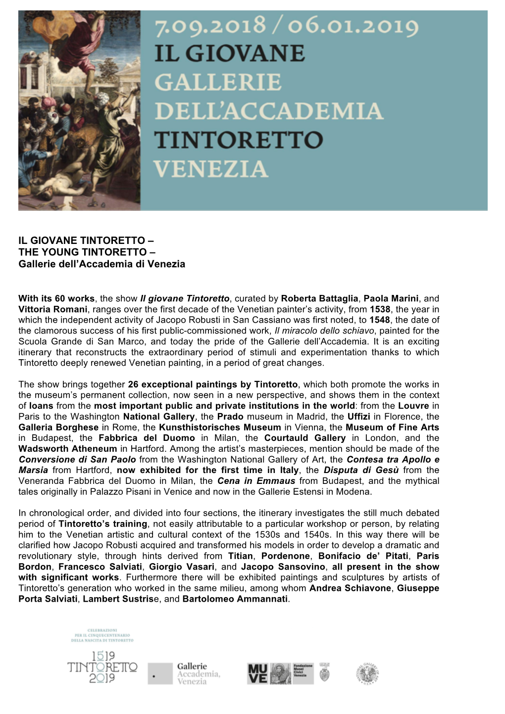 IL GIOVANE TINTORETTO – the YOUNG TINTORETTO – Gallerie Dell'accademia Di Venezia