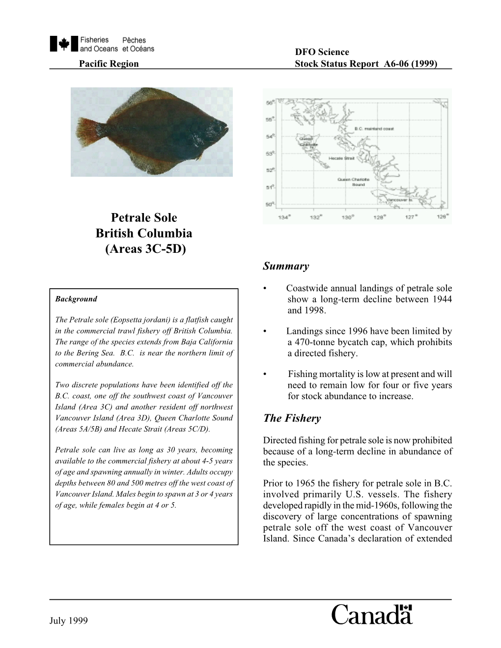 Petrale Sole British Columbia (Areas 3C-5D) Summary