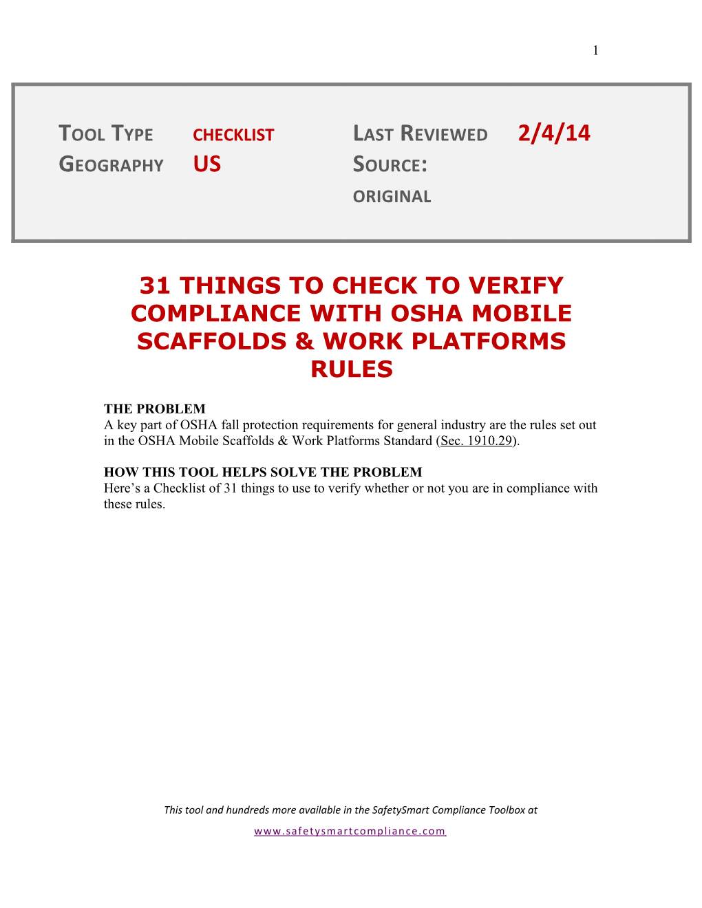 31 Things to Check to Verify Compliance with OSHA Mobile Scaffolds & Work Platforms Rules