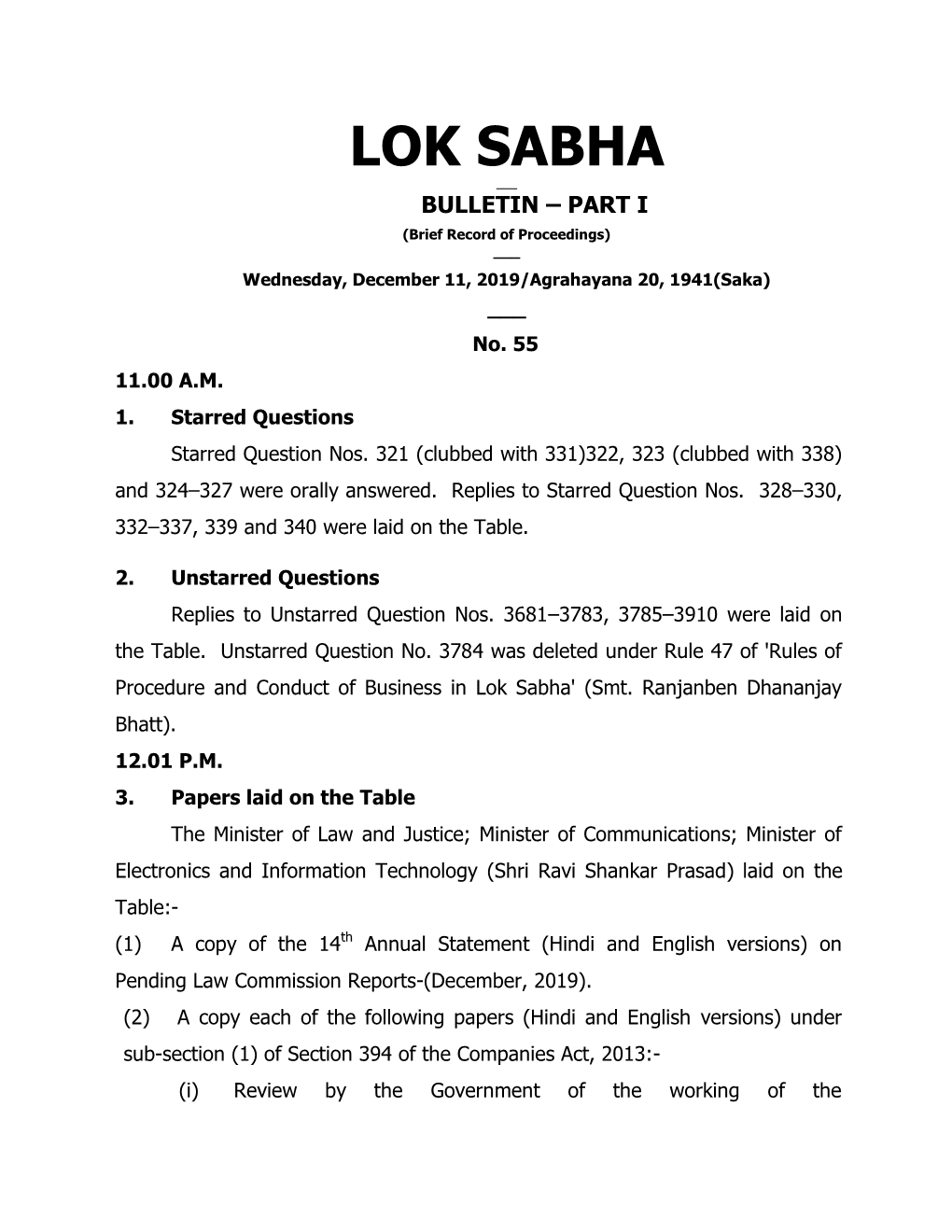 Lok Sabha ___ Bulletin – Part I