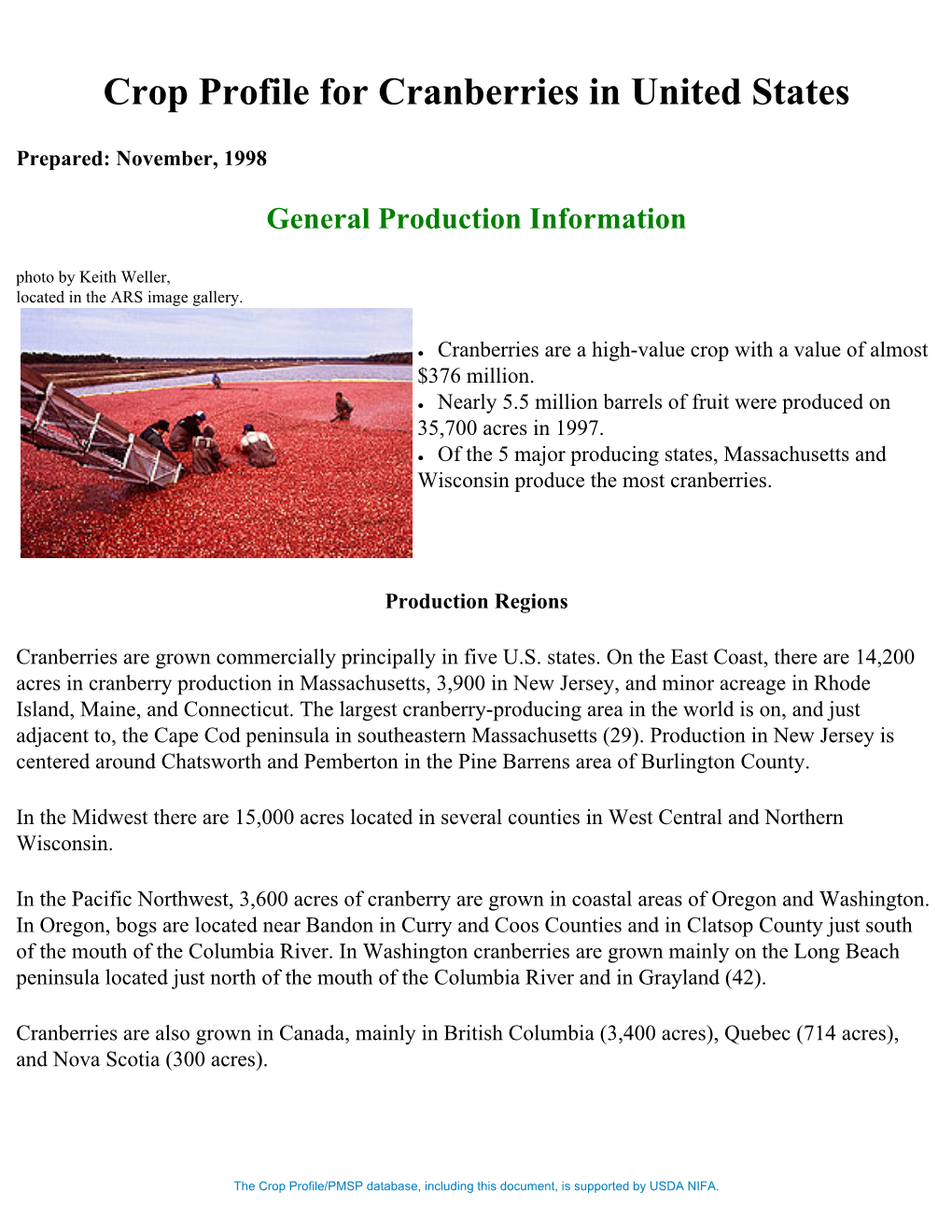 Crop Profile for Cranberries in United States