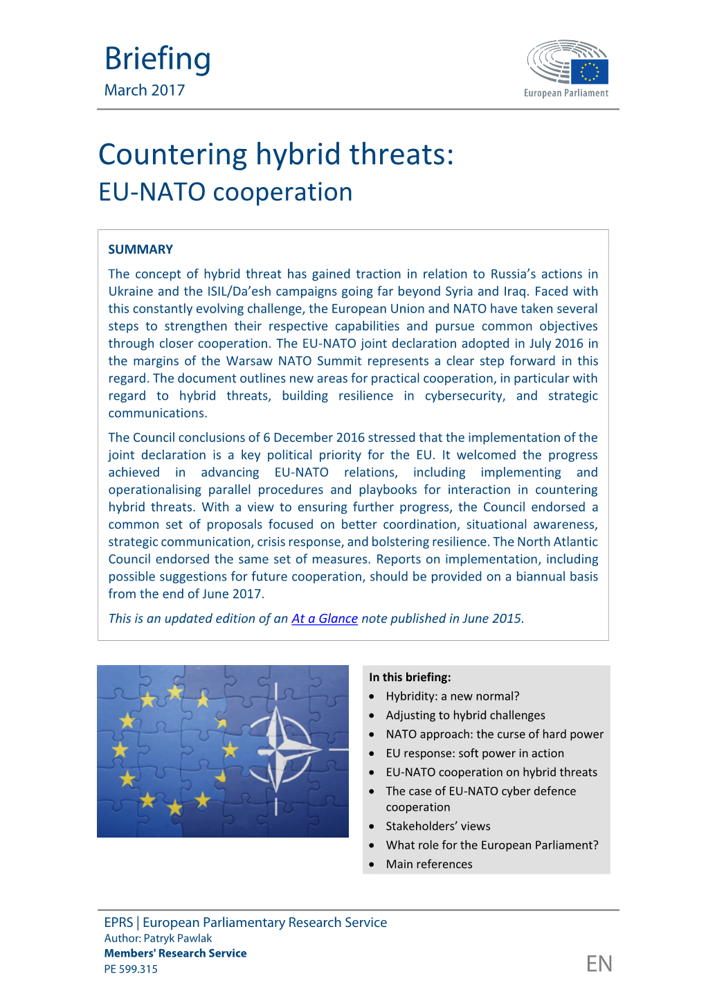 Countering Hybrid Threats: EU-NATO Cooperation