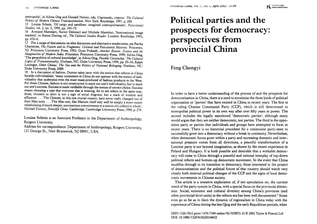 Political Parties and the Prospects for Democracy