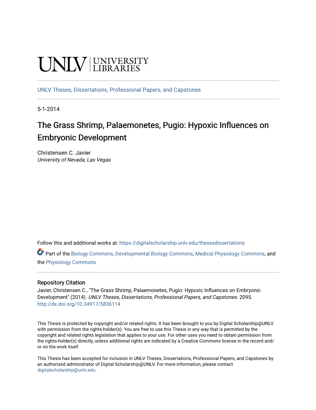 The Grass Shrimp, Palaemonetes, Pugio: Hypoxic Influences on Embryonic Development