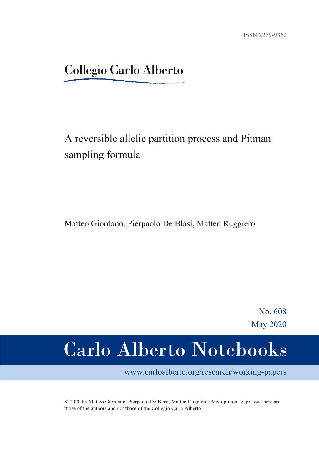 A Reversible Allelic Partition Process and Pitman Sampling Formula