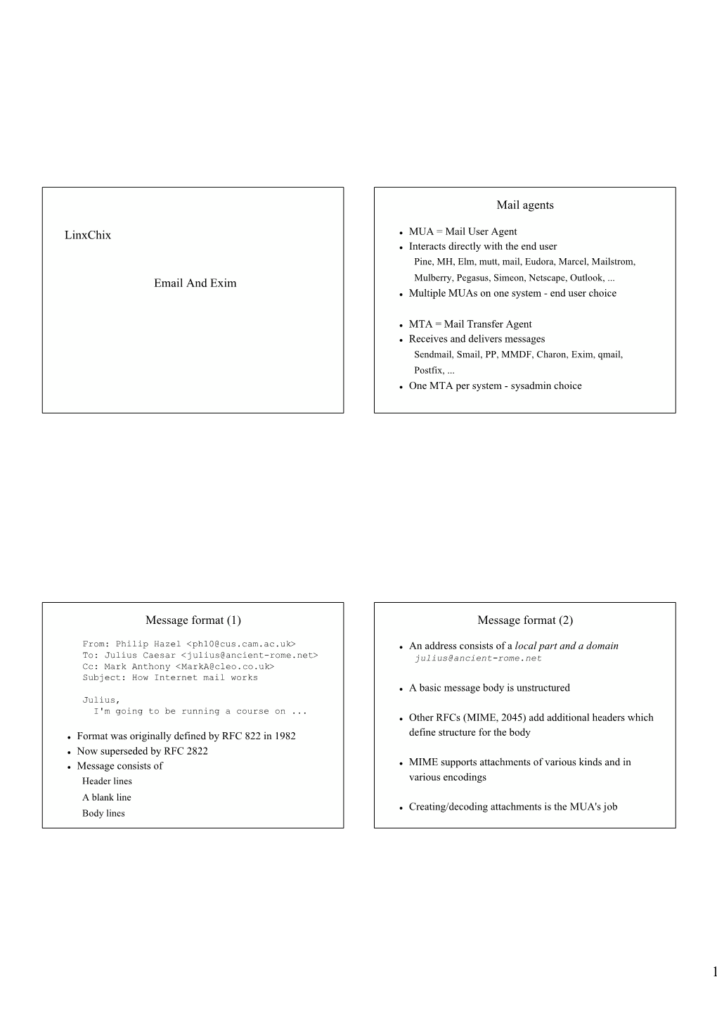Linxchix Email and Exim Mail Agents Message Format (1) Message Format