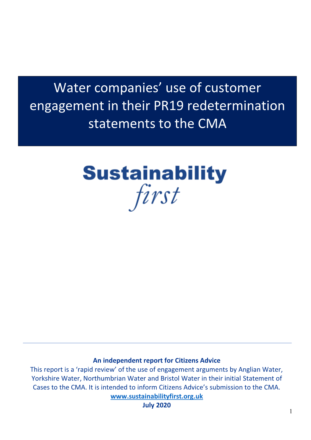 Water Companies' Use of Customer Engagement in Their PR19