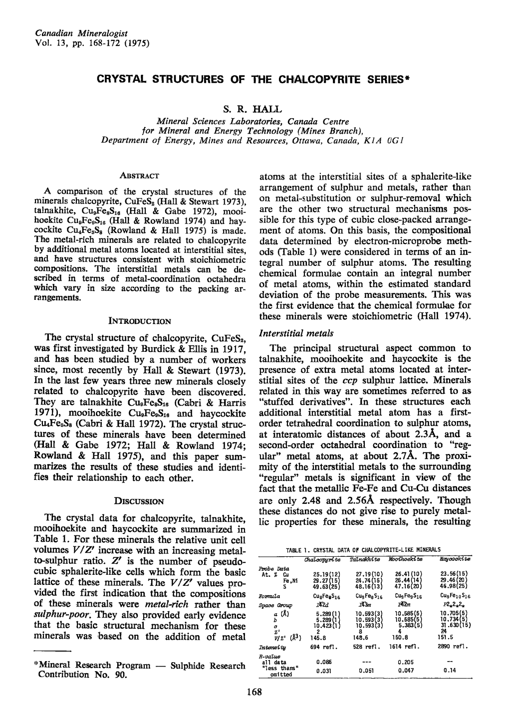 Absrracr a Comparison of the Crystal Structures of the Minerals