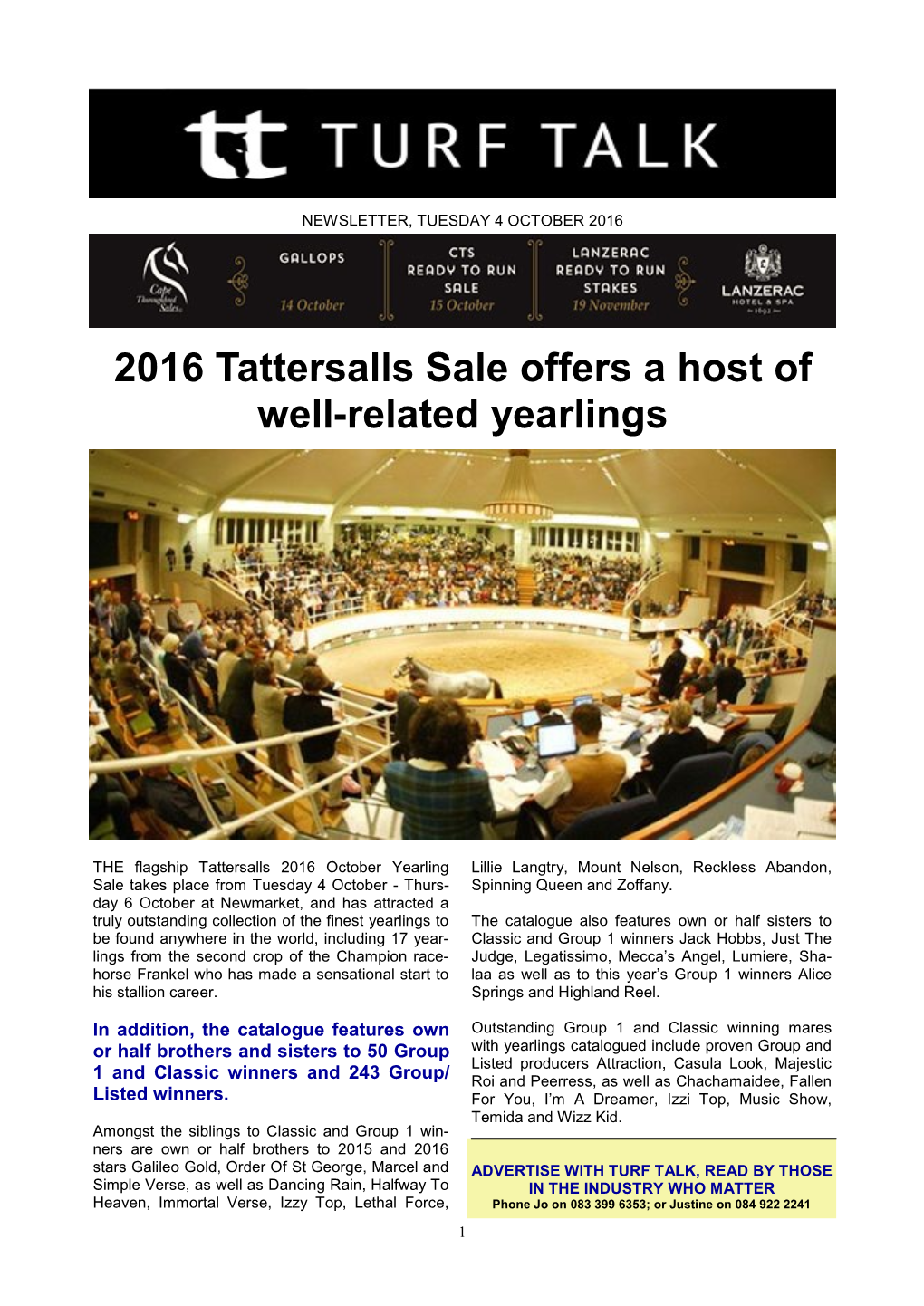 2016 Tattersalls Sale Offers a Host of Well-Related Yearlings