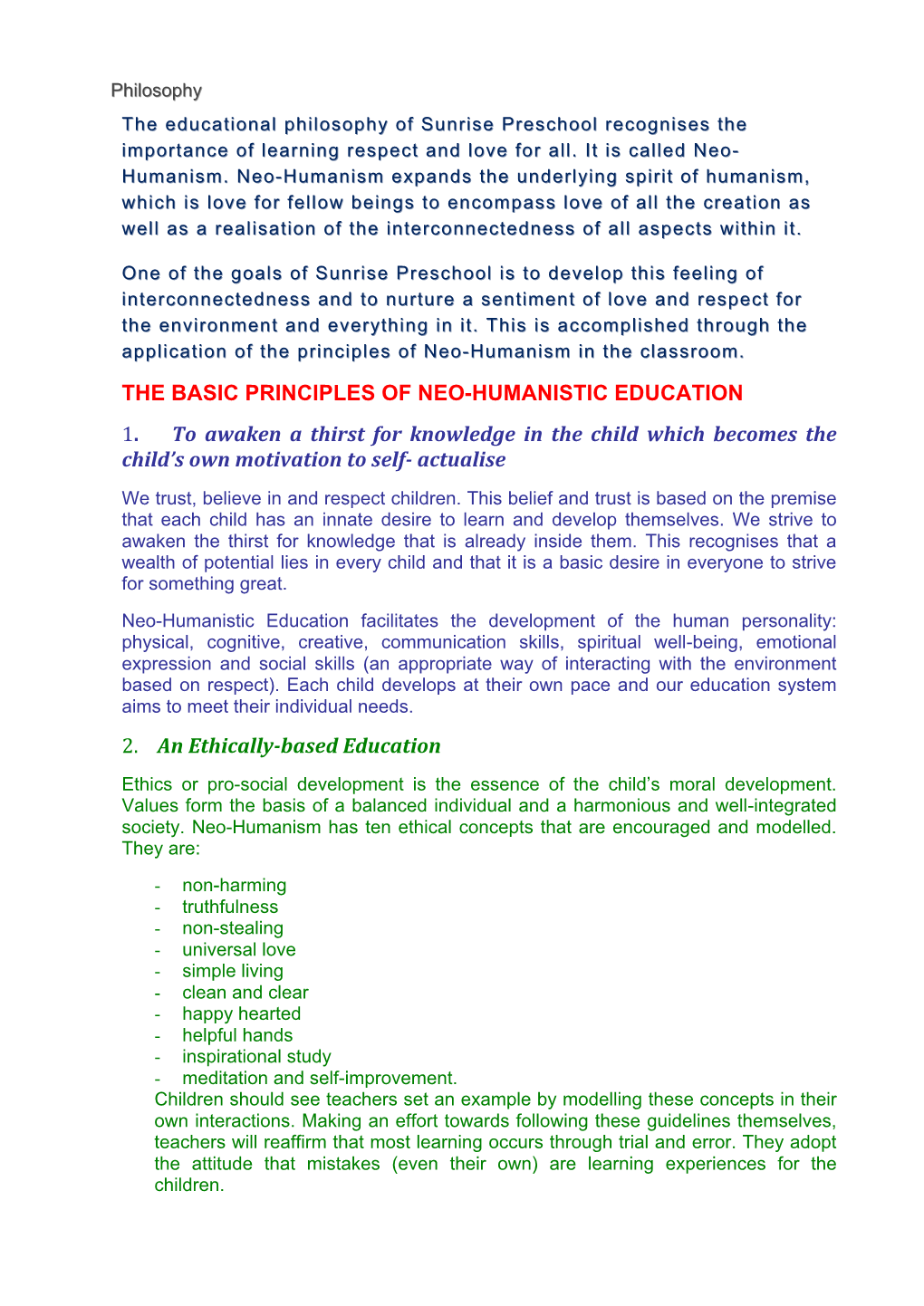 The Basic Principles of Neo-Humanistic Education 1