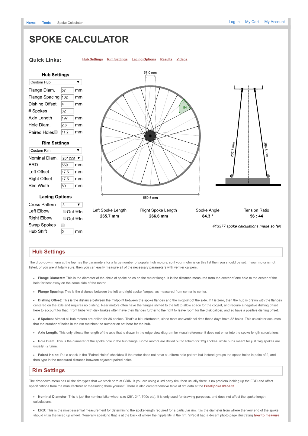 Spoke Calculator Log in My Cart My Account