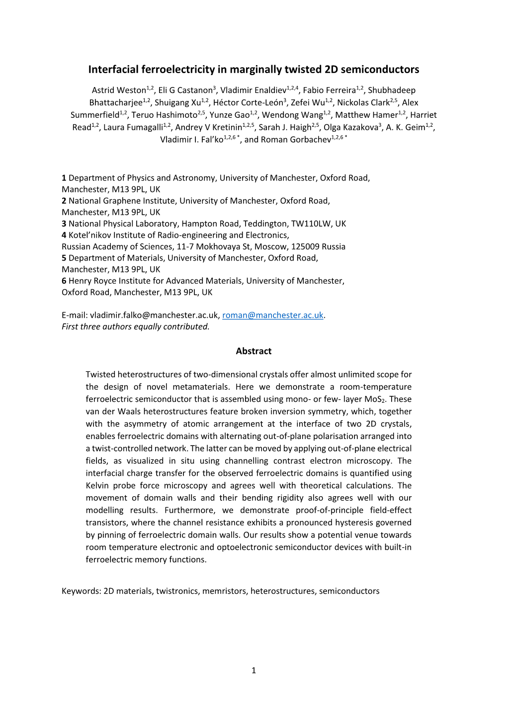 Interfacial Ferroelectricity in Marginally Twisted 2D Semiconductors